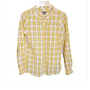 Talbots Womens Yellow Plaid Long Sleeve Ruffled Cuffs & Collar Pullover Size M
